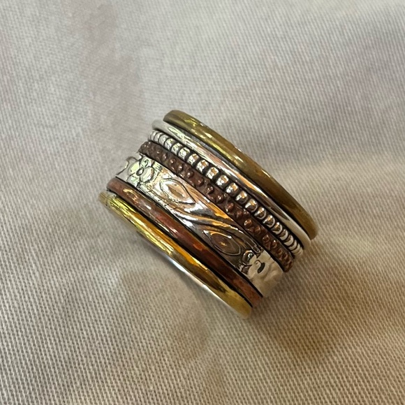 Silver and brass spinner Ring sz 12.5 - Picture 3 of 4